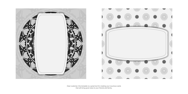 Template for print design postcard White colors with black mandala ornament. Preparing an invitation with a place for your text and Greek patterns.