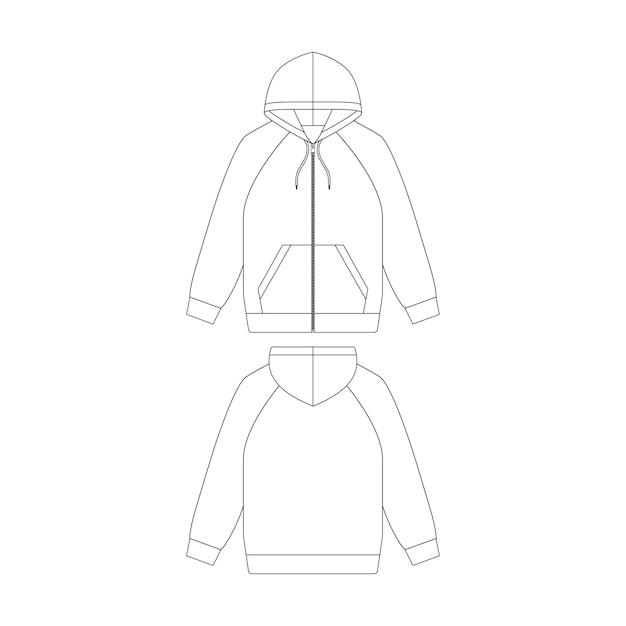 Vector template raglan zip hoodie vector illustration flat design outline clothing