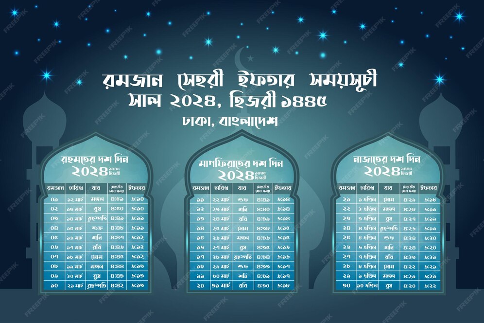 Premium Vector Template of ramadan kareem 2024 calendar with sehri
