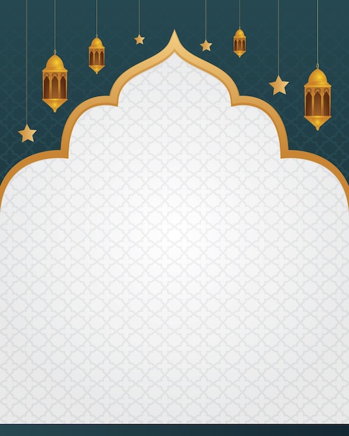 A template for ramadan kareem with a blue background and gold and white lights.