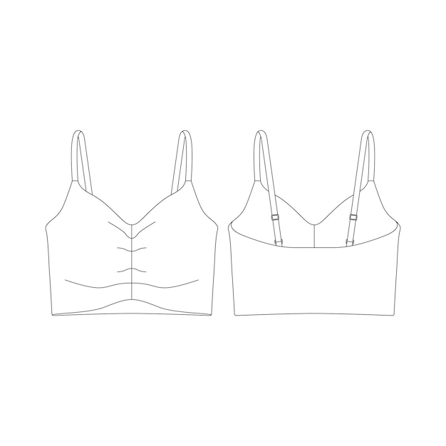 Vector template ruched longline sports bra vector illustration flat design outline clothing collection