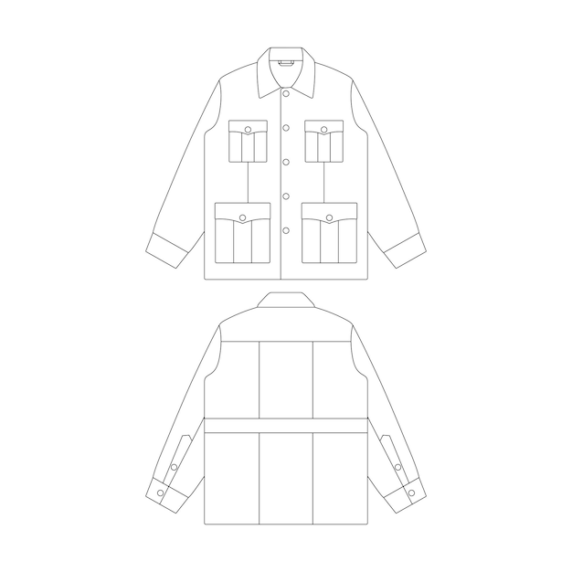 Template safari jacket vector illustration flat sketch design outline