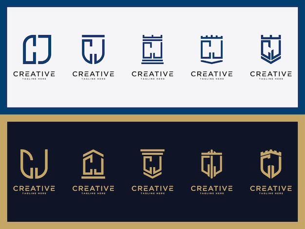 Template Set CJ letters Initial icon  logo design Monogram inspiration