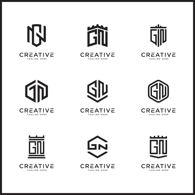 Template set initial letters of the gn logo icon vector