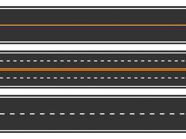 template set of straight asphalt roads. seamless road background.
