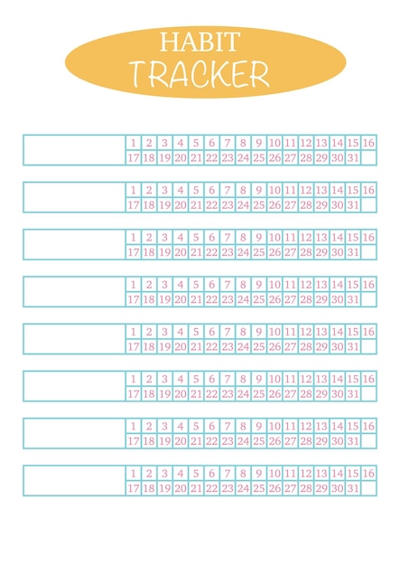 Template sheet for good habits. Habit tracker. Minimalistic, simple, bright. A4.