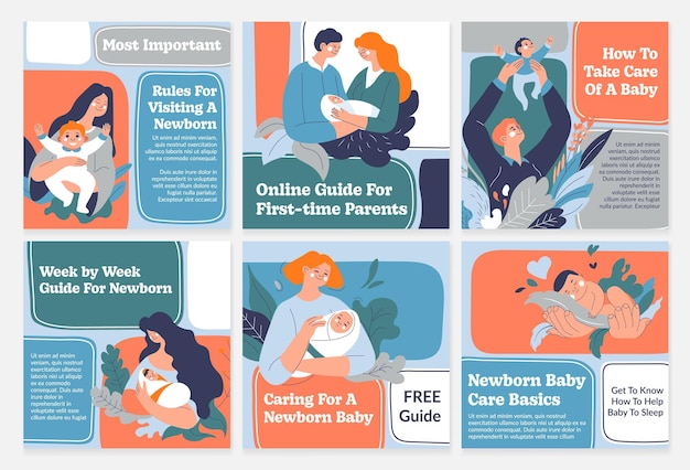 Template social media set with newborn care guide