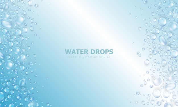 Template of soft blue banner with 3d realistic pure water splash dew drops frame and space for text