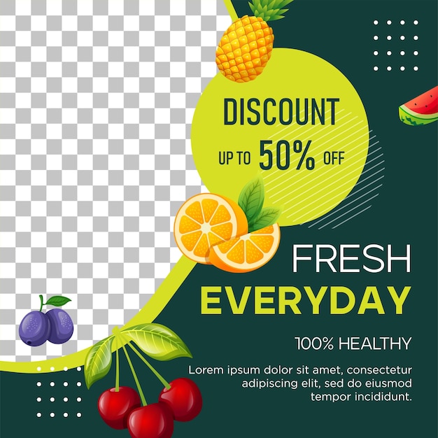 Vector template special discount for fresh fruit with photo