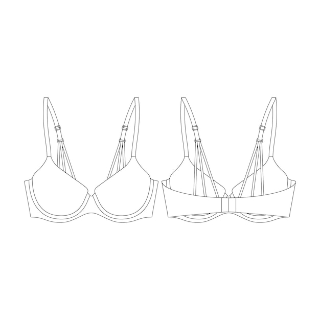 Шаблон strappy back push up bra векторная иллюстрация плоский дизайн контур коллекция одежды