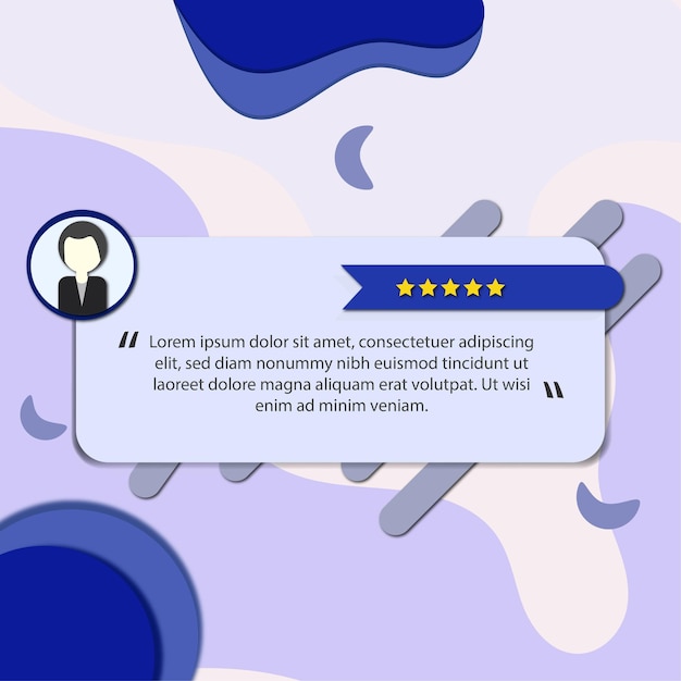 template of testimonial and star rating for website with shadow blue background paper cut style