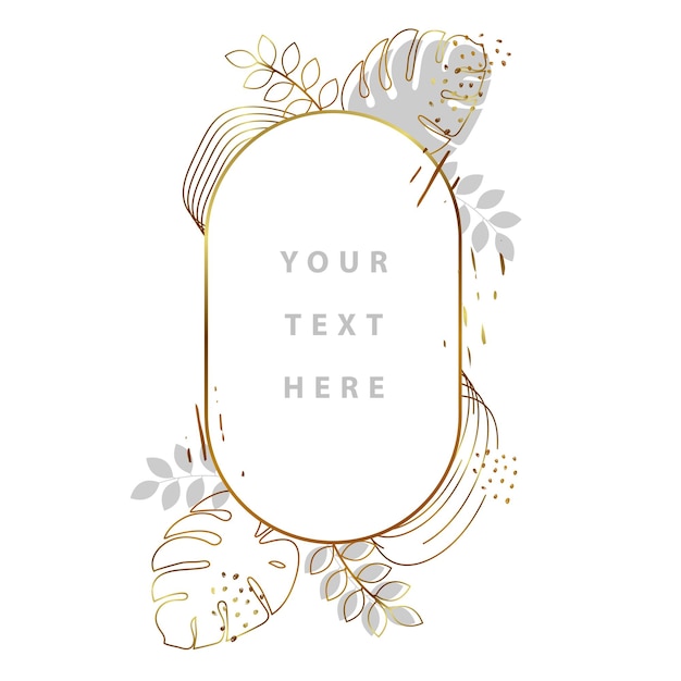 Vector template for text with golden abstract botanical palm leaves