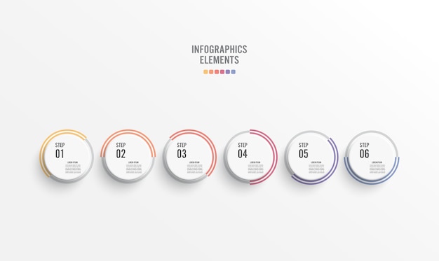 Template timeline infographic colored horizontal numbered for six position business concept with 6 options can be used for workflow banner diagram web design area chart