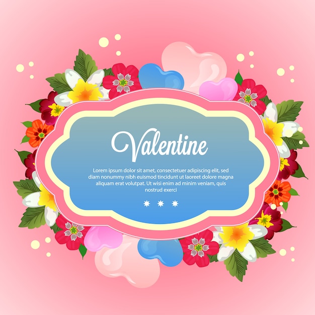 Template valentine with cute flower and love