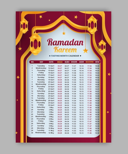 Template van de Arabische Islamitische Kalenderpagina Ramadan