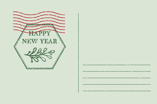 Template of vintage air mail postcard and envelope Texture grunge christmas stamp rubber with holiday symbols in traditional colors Place for your greeting text