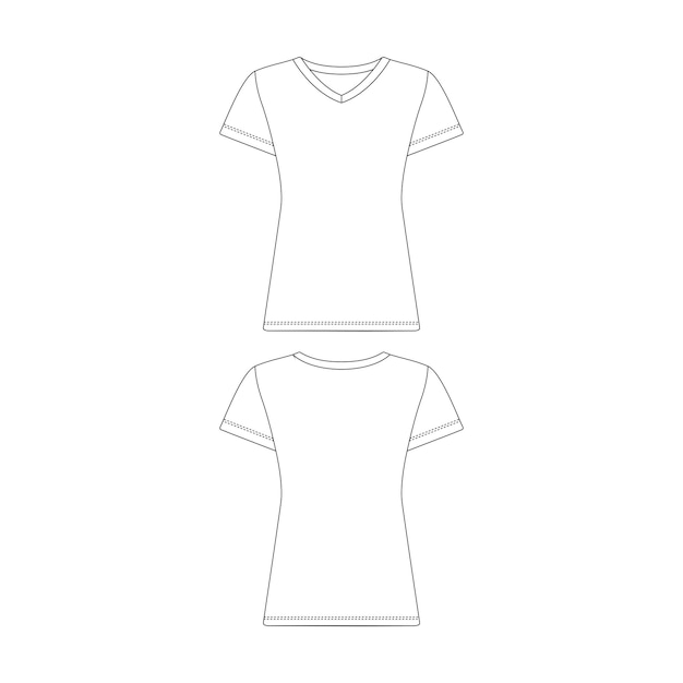 템플릿 vneck tshirt 여성 벡터 일러스트 레이 션 평면 스케치 디자인 개요