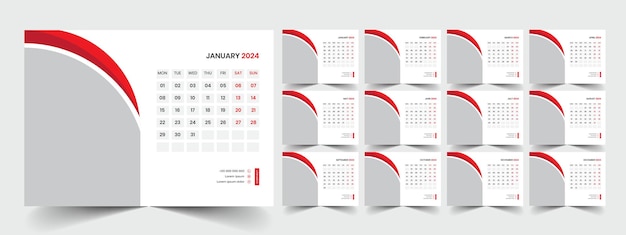 Vector template voor de bureaubladkalender 2024