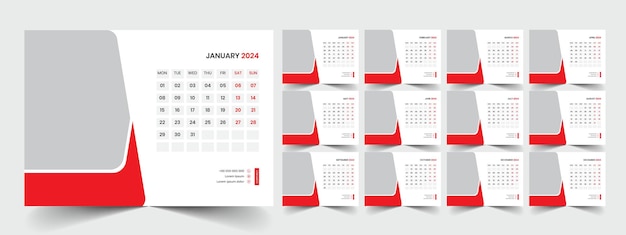 Vector template voor de bureaubladkalender 2024