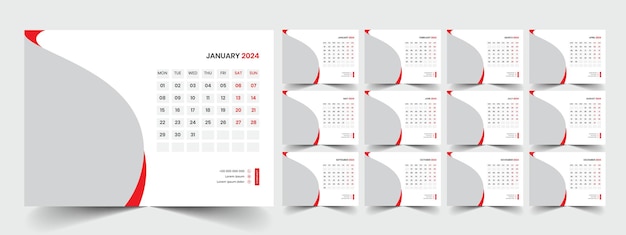 Vector template voor de bureaubladkalender 2024