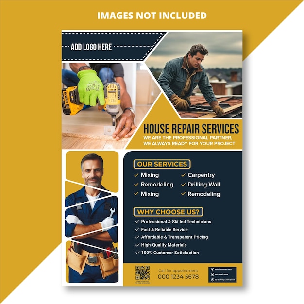 Template voor de lay-out van flyer-posters voor huisreparaties