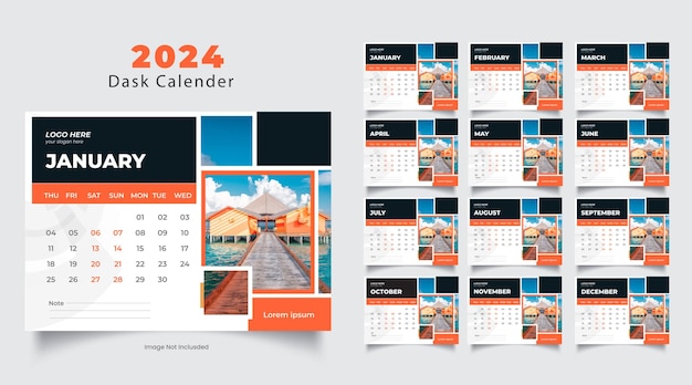 Vector template voor het ontwerpen van de kalender voor 2024