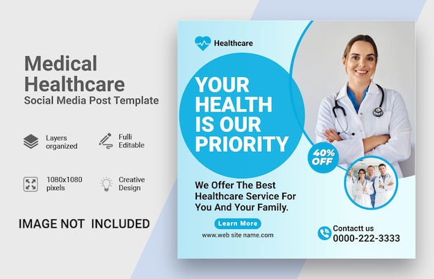 Template voor post op sociale media over medische gezondheidszorg