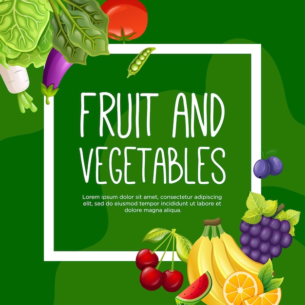 Vector template voor social media-posts over fruit en groenten
