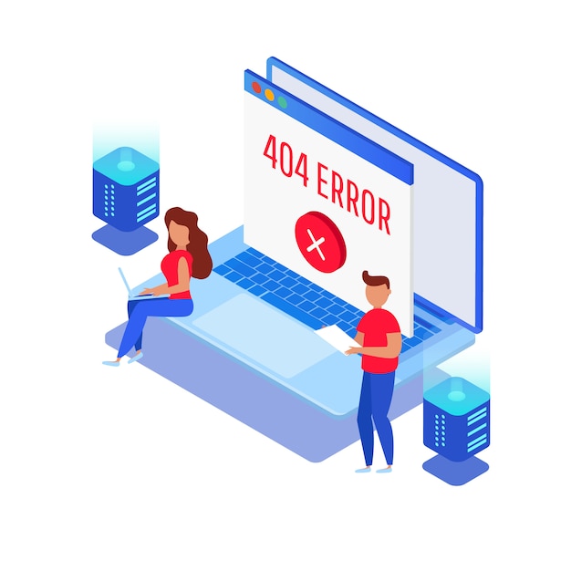 Vector template for web 404 isometric page. not working error host not found
