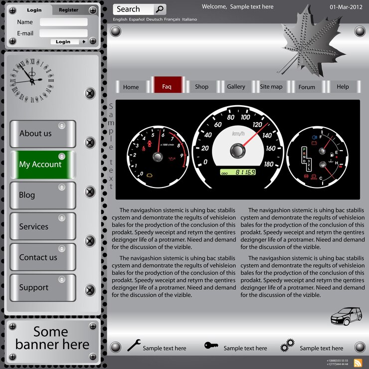 Vector template web site about automotive topics