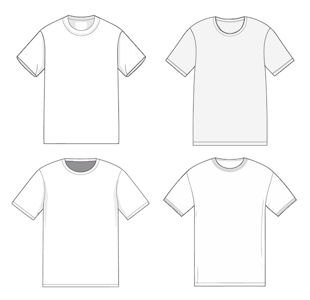 テンプレート白い t シャツ モックアップ ベクトル イラスト フラット デザイン アウトライン