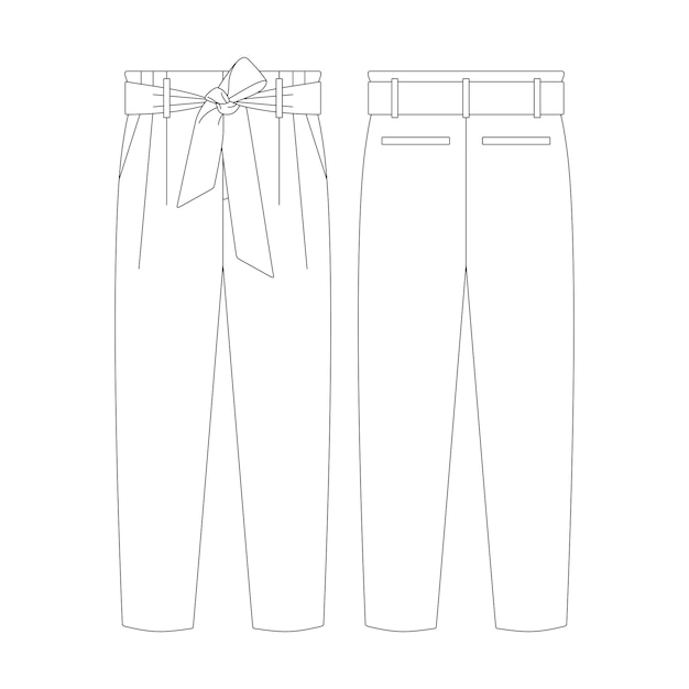 Template wide tie belt trousers vector illustration flat sketch design outline