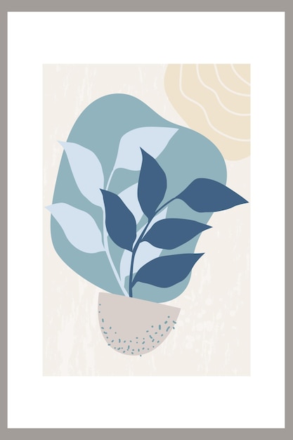 Template with an abstract composition of simple shapes and natural botanical elements