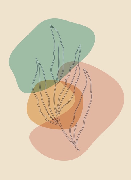 Modello con una composizione astratta di forme semplici con foglie campo erba linea art