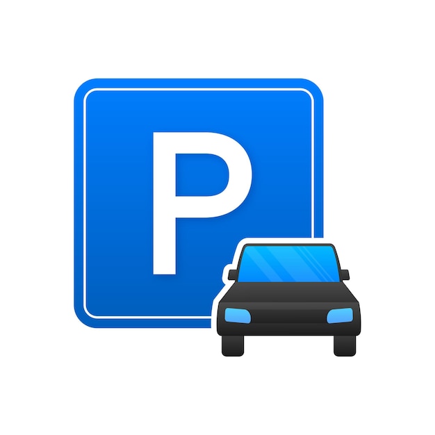 青い駐車場ロゴアイコンラベルとテンプレート白い背景の上の駐車場