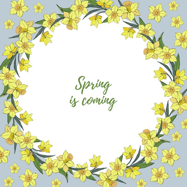 Template with floral yellow narcissus wreath