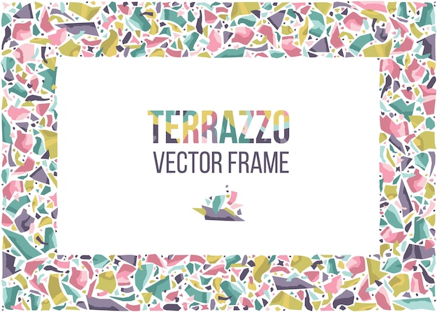 Template with frame in terrazzo style colorful border with space for text Vector illustration