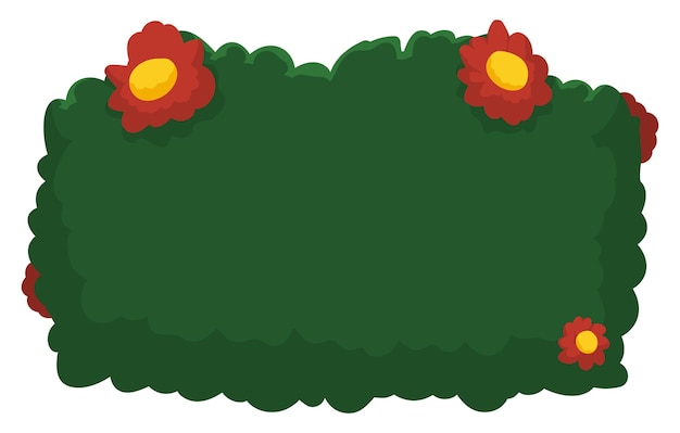 Template with green bush and some red flowers in cartoon style isolated over white background