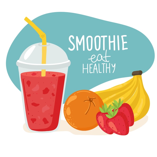 Template with hand drawn jar with smoothie in bright colors Colorful Set of smoothies Superfoods