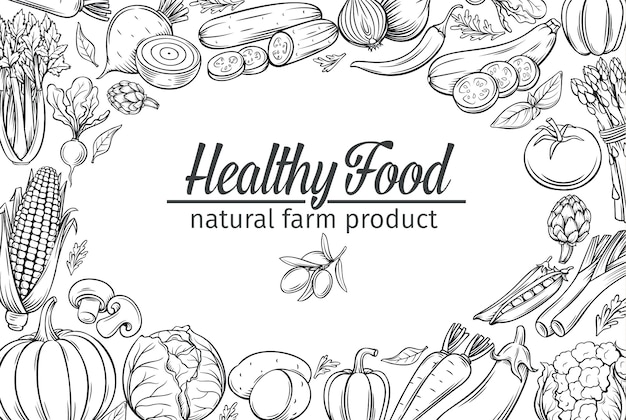 Vector template with hand drawn vegetables