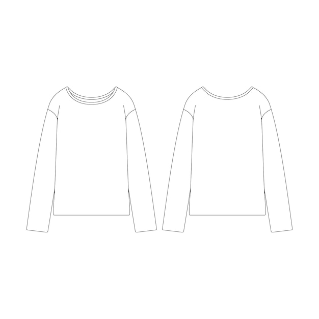 Template women ribbed boat neck sweater vector illustration flat design outline clothing collection