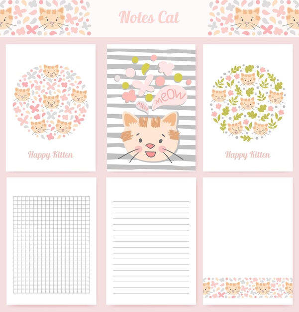 Template wrapping kitten, notebooks vector