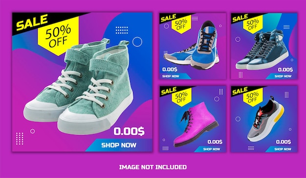 Vector templates about discount shoe sales with various types of shoes