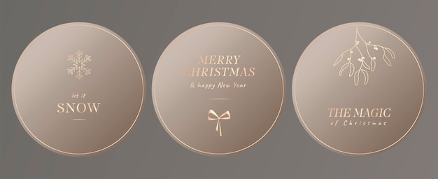 Templates for Christmas stickers and social networks in gold tones Golden text Happy New Year for your greeting card