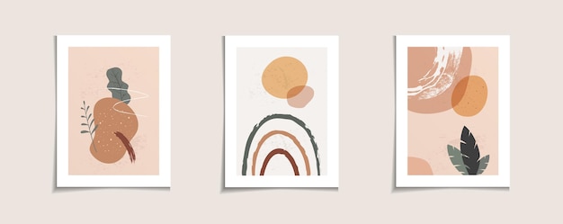 Templates for contemporary art wall decoration set of abstract paintings in a modern style minimalistic geometric image simple color palette illustration can be used for design banners and other