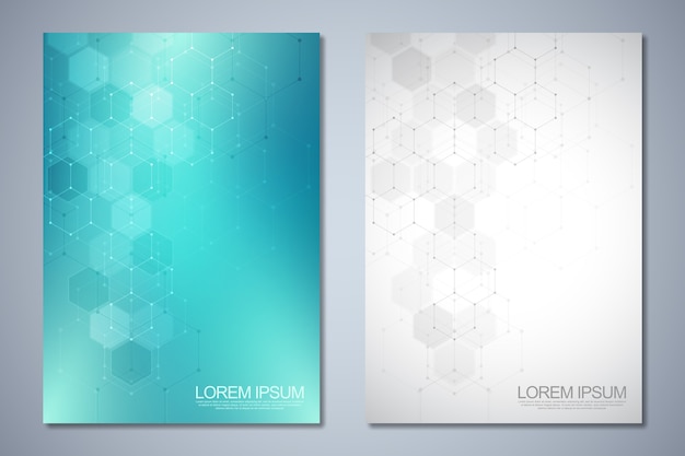 Vector templates for cover or brochure with abstract hexagons pattern.