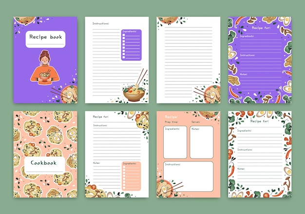 Templates for a recipe book The blank pages for your recipes Cookbook Vector