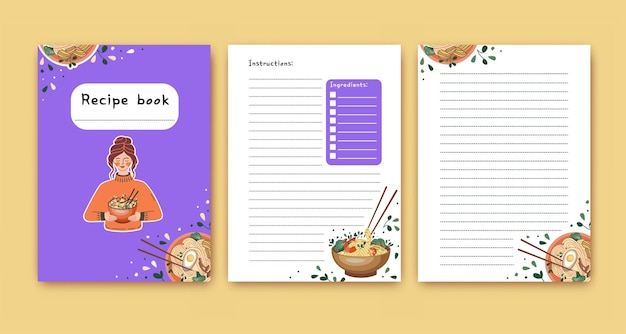 Templates for a recipe book The blank pages for your recipes Cookbook Vector