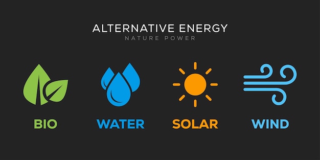 Образцы логотипов возобновляемых источников энергии или экологии и символов природной энергии