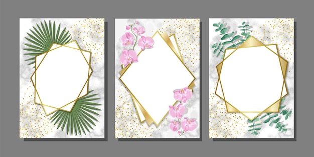 Templates set with Orchids Palm leaves and Glitter